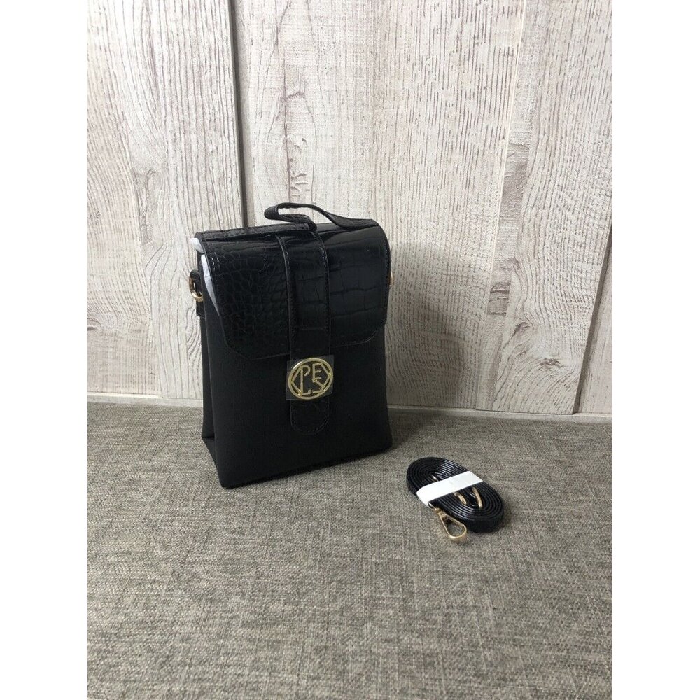 Womens Pierre Loues Black Phone Crossover Handbag w/ Handle & Detachable Strap